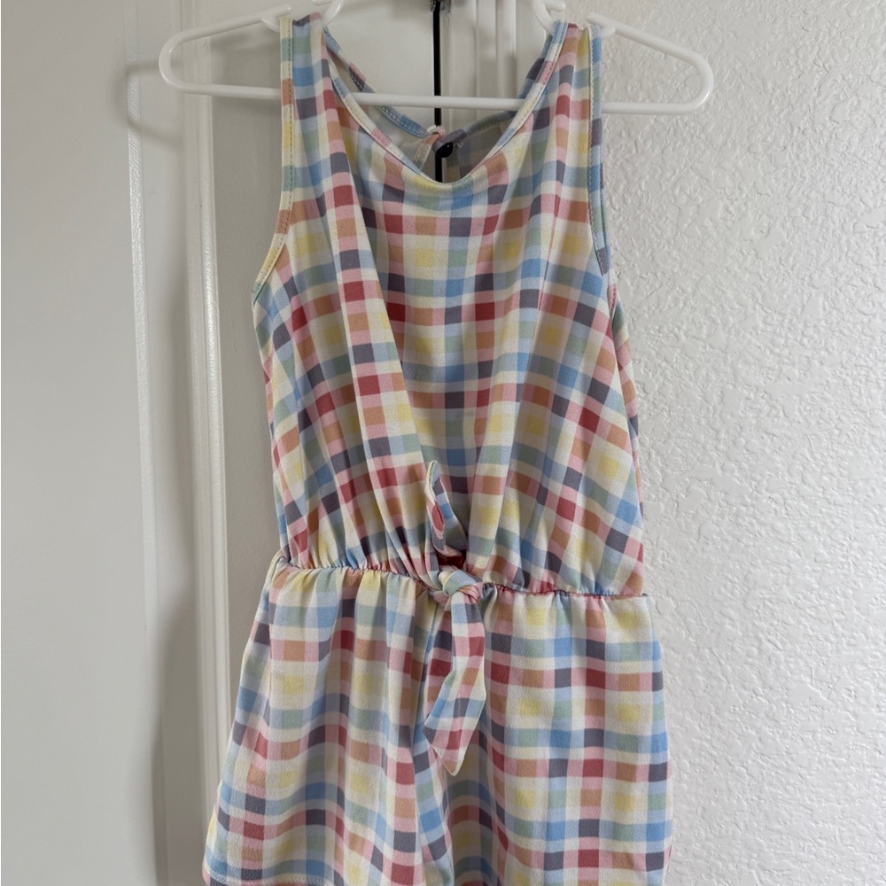 Boutique Bamboo Plaid Sleeveless romper with tie 4T